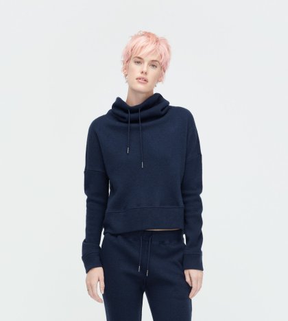 Women\'s UGG Wool Jersey Knit Funnel Neck NAVY HEATHER
