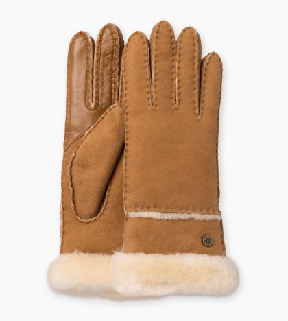 Women\'s UGG Sheepskin Exposed Slim Tech Glove CHESTNUT