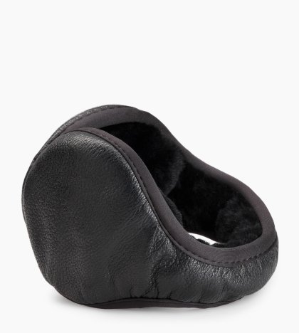 Men\'s UGG Leather Wrap Around Earmuff BLACK