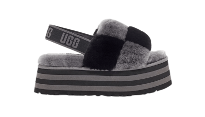 UGG DISCO CHECKER SLIDE BLACK / DARK GREY