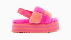 UGG DISCO CHECKER SLIDE VIBRANT CORAL / ROCK ROSE