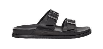 Men\'s UGG WAINSCOTT BUCKLE SLIDE BLACK LEATHER
