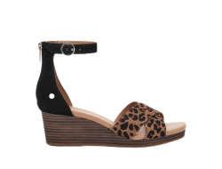 Women's UGG Wedge Sandals EUGENIA LEOPARD BLACK / TAN