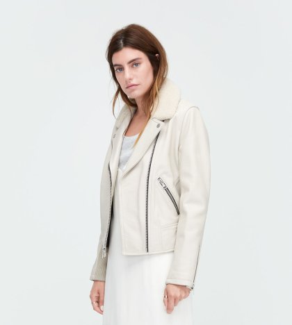 Women\'s UGG Leather Cycle Jacket STONE