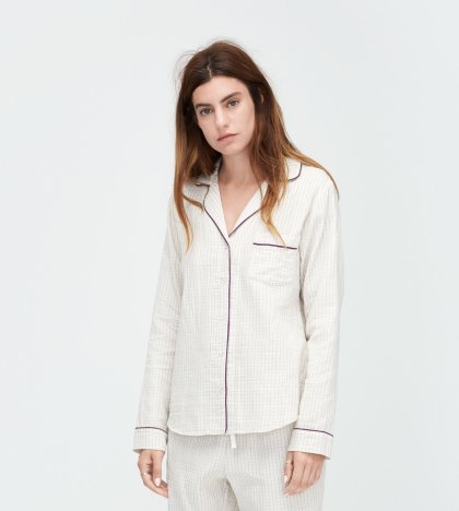Women\'s UGG Raven Check Button-up Sleep Shirt CREAM / PORT