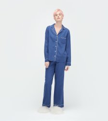 Women's UGG Raven Check Button-up Sleep Shirt NAVY / CREAM