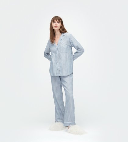 Women\'s UGG Raven Stripe Button-Up Sleeping Shirt GEYSER