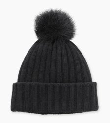 Women's UGG Ribbed Cashmere Beanie with Pom BLACK