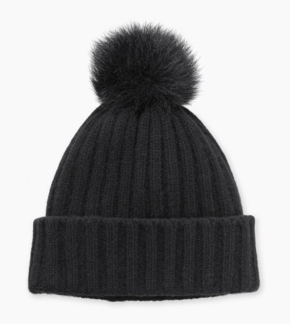 Women\'s UGG Ribbed Cashmere Beanie with Pom BLACK