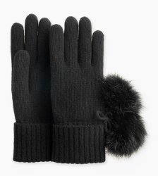 Women's UGG Ribbed Cashmere Glove with Poms BLACK