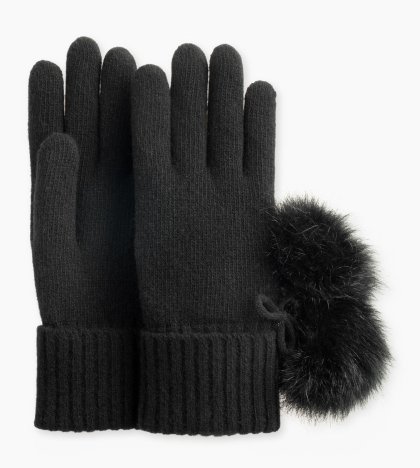 Women\'s UGG Ribbed Cashmere Glove with Poms BLACK