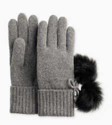 Women's UGG Ribbed Cashmere Glove with Poms GREY HEATHER