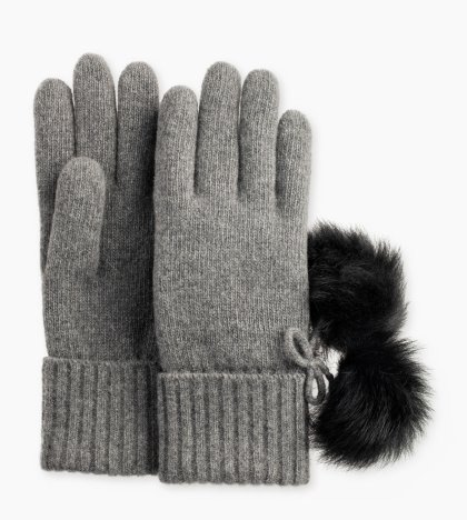 Women\'s UGG Ribbed Cashmere Glove with Poms GREY HEATHER