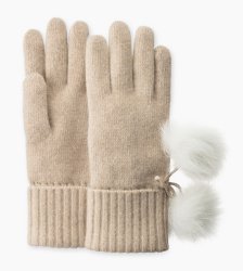 Women's UGG Ribbed Cashmere Glove with Poms NEW TAUPE