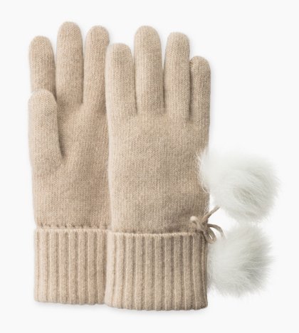 Women\'s UGG Ribbed Cashmere Glove with Poms NEW TAUPE