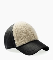 Women's UGG Curly Pile Leather Baseball Hat BLACK MULTI