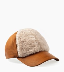 Women's UGG Curly Pile Leather Baseball Hat CHESTNUT
