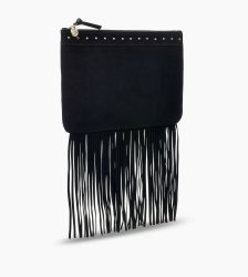Women's UGG Large Fringe Stud Zip Pouch BLACK
