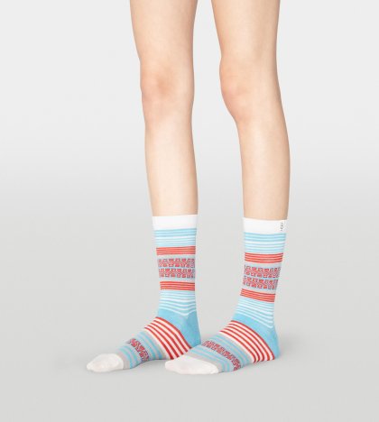 Women\'s UGG Merino Wool Stripe Crew Sock AGUA BLUE
