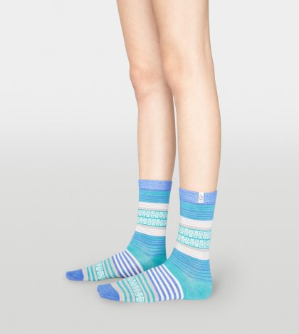 Women\'s UGG Merino Wool Stripe Crew Sock AZUL