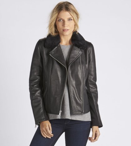 Women\'s UGG Leather Cycle Jacket BLACK