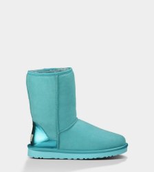 UGG Classic Short Metallic Patent Boots BLUE CURACAO