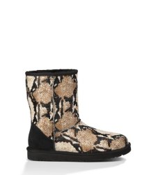 UGG CLASSIC SHORT REPTILE CALF HAIR BOOTS BLACK