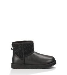 UGG CLASSIC MINI FLORAL LACE BOOTS BLACK