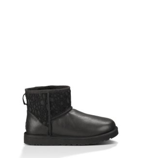 UGG CLASSIC MINI FLORAL LACE BOOTS BLACK