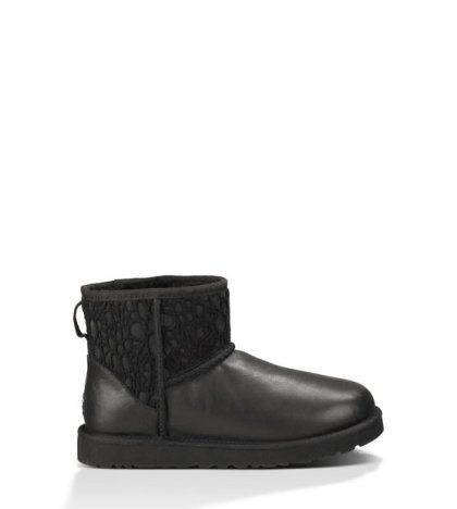 UGG CLASSIC MINI FLORAL LACE BOOTS BLACK