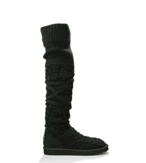 UGG OVER THE KNEE TWISTED CABLE BOOTS BLACK